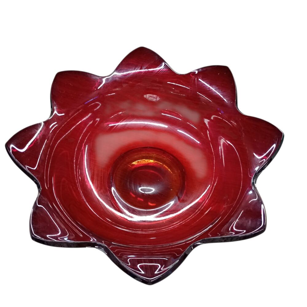 Vintage Fenton Ruby Red Amberina Tulip 8 Petal Flower Glass Bowl